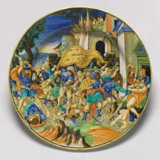 Charger with the Battle of Roncevaux, 1533. Creator: Francesco Xanto Avelli
