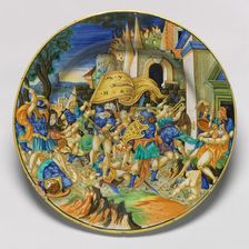 Charger with the Battle of Roncevaux, 1533. Creator: Francesco Xanto Avelli