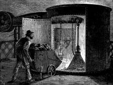 Charging a blast furnace at the Govan Iron Works, Scotland, c1885. Creator: Unknown