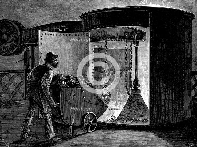 Charging a blast furnace at the Govan Iron Works, Scotland, c1885. Creator: Unknown.
