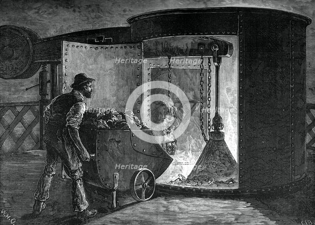 Charging a modern blast furnace, Govan Iron Works, Glasgow, c1880.Artist: WD Scott-Moncrieff