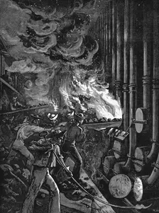 Charging the retorts at the Beckton gasworks, London, 1878