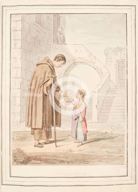 Charity of Procida, leaf from 'A Collection of Dresses by David Allan Mostly from Nature', 1776. Creator: David Allan.