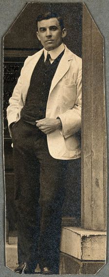 Charing Cross Hospital: full-length portrait of Basil Hood, 1906. Creator: Unknown