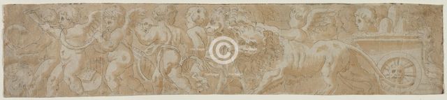 Chariot Drawn by Lions with Amorini (recto) Partial Architectural Study (verso) , first half 1500s. Creator: Unknown.