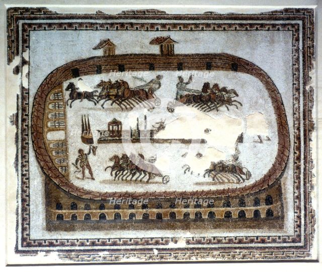 Chariot race in the arena, Roman mosaic, 2nd century. Artist: Unknown