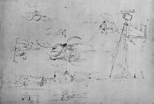 Chariots Armed with Scythes and Flails and Horseman with Three Lances c1480, (1945). Artist: Leonardo da Vinci