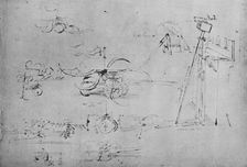 Chariots Armed with Scythes and Flails and Horseman with Three Lances c1480, (1945). Artist: Leonardo da Vinci