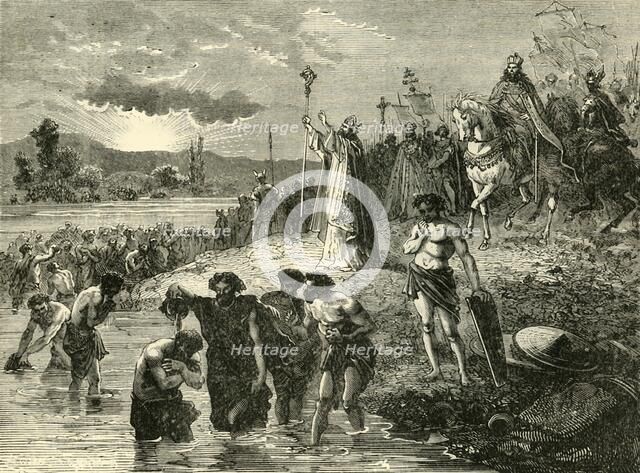 'Charlemagne Causing the Saxons to be Baptised in the Weser', (782AD). 1890.   Creator: Unknown.