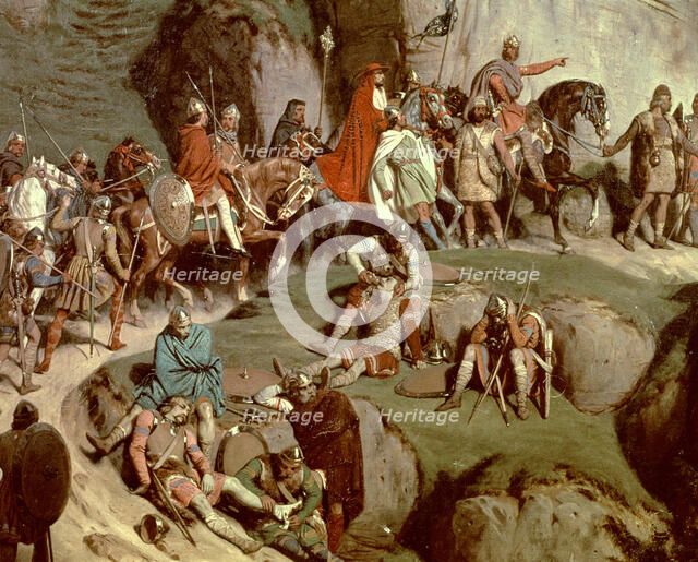 Charlemagne crosses the Alps in the year 773, oil, detail.