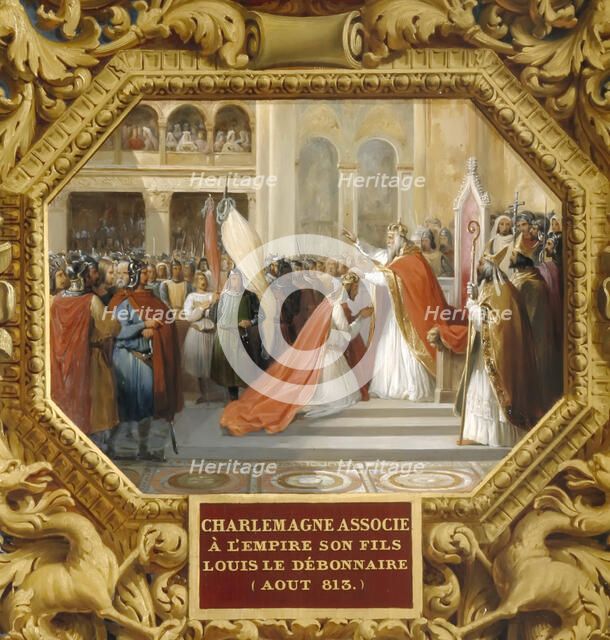 Charlemagne crowns his son Louis the Pious in 813. Artist: Alaux, Jean (1786-1864)