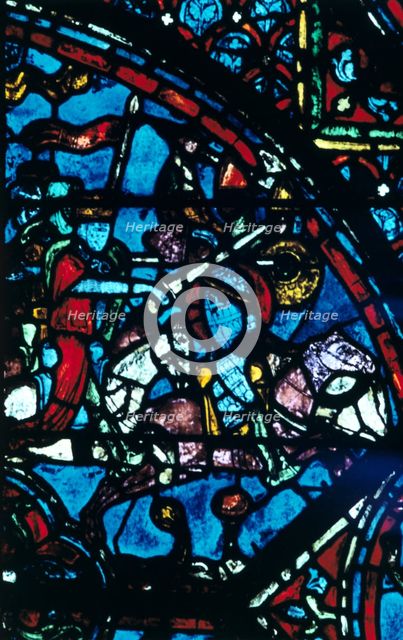 Charlemagne battles the Saracens, stained glass, Chartres Cathedral, France, c1225. Artist: Unknown