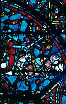 Charlemagne battles the Saracens, stained glass, Chartres Cathedral, France, c1225
