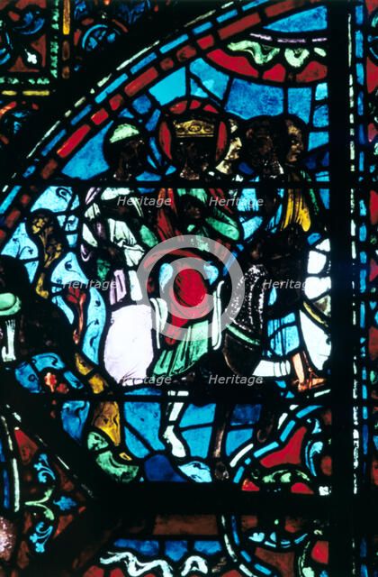 Charlemagne leaves Spain, Stained glass, Chartres Cathedral, France, c1225. Artist: Unknown