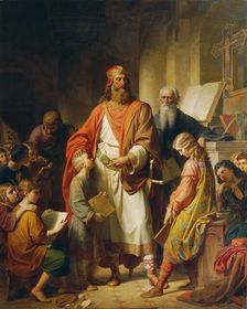 Charlemagne scolds the bad students, 1855. Creator: Blaas, Karl von (1815-1894)