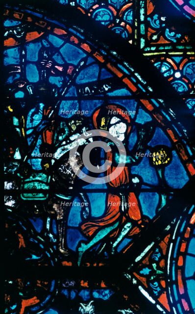 Charlemagne prays, stained glass, Chartres Cathedral, France, c1225. Artist: Unknown