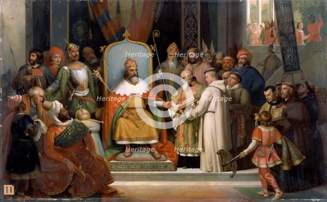 Charlemagne receives Alcuin, 780. Artist: Schnetz, Jean-Victor (1787-1870)