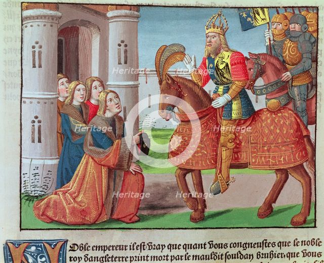 Charlemagne visiting Rome, miniature in the incunable 'Ogier le Danois', printed by A. Verard, Pa…