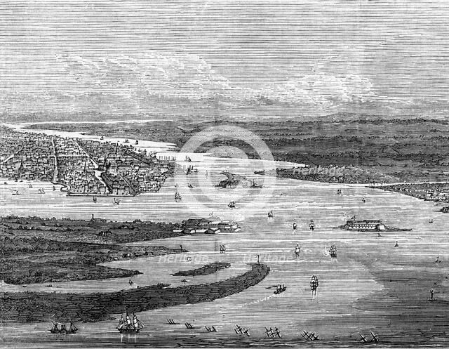 Charleston harbour, South Carolina, with sunken ships. Artist: Unknown