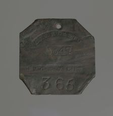 Charleston slave badge from 1847 for Porter No. 365, 1847. Creator: Unknown