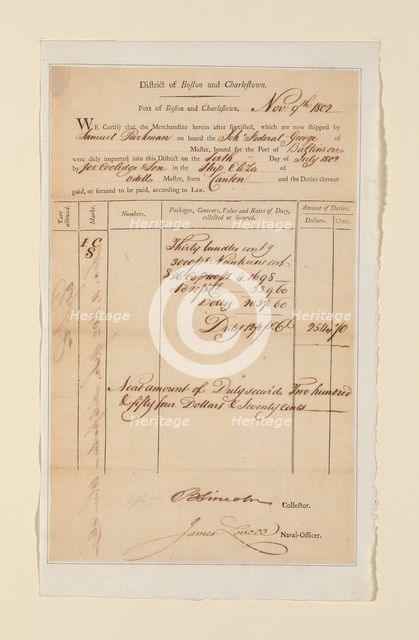 Charlestown Bill, United States, 1802. Creator: Unknown.