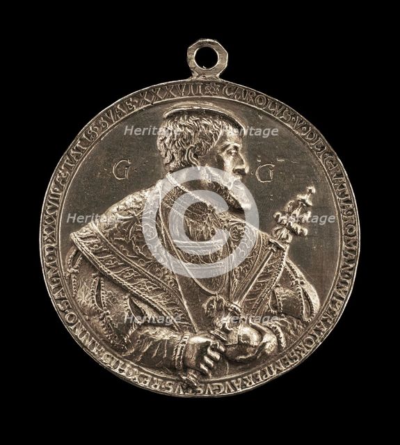 Charles V, 1500-1558, King of Spain 1516-1556, Holy Roman Emperor 1519 [obverse], 1537. Creator: Reinhart, Hans.