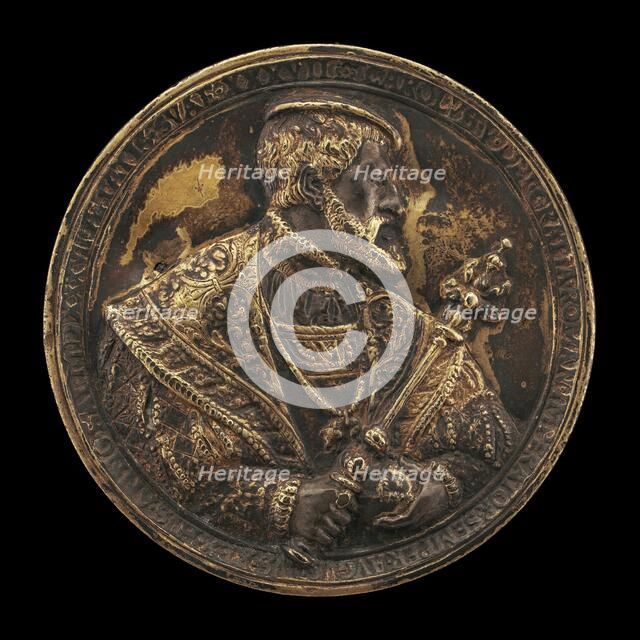 Charles V, 1500-1558, King of Spain 1516-1556, Holy Roman Emperor 1519 [obverse], 1537. Creator: Reinhart, Hans.