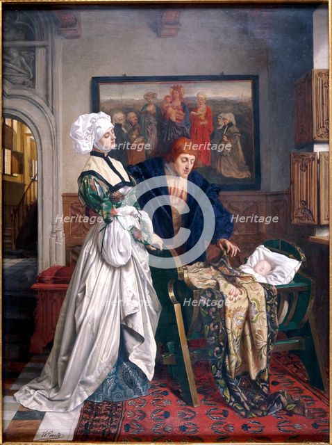 'Charles V and Jeanne Vandergeynst at the Cradle of their Daughter Marguerite', 1870.   Artist: Willem Geets