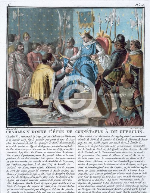 'Charles V Presents the Epee of the High Constable to Du Guesclin', 1370 (1789). Creator: Louis Francois Segent-Marceau.