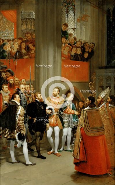 Charles V received by Francois I to the Abbey of Saint Denis, c. 1811. Creator: Gros, Antoine Jean, Baron (1771-1835).