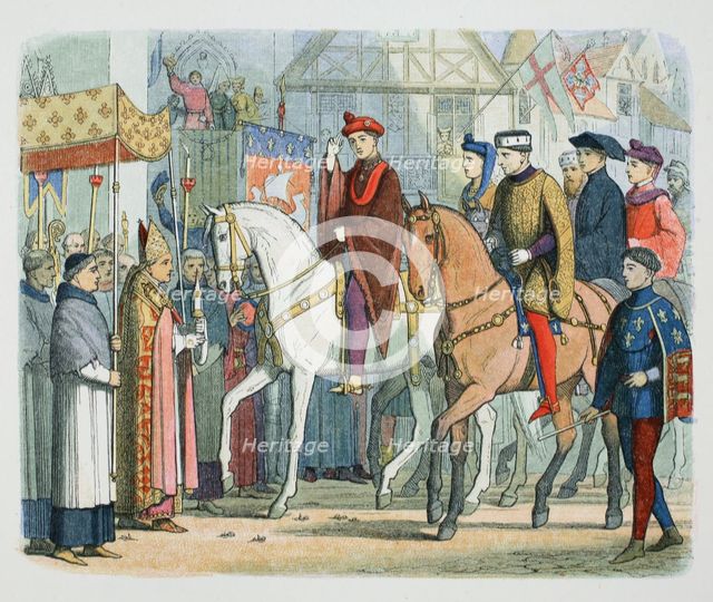 Charles VI of France and Henry V of England welcomed by the clergy, Paris, 1420 (1864). Artist: James William Edmund Doyle