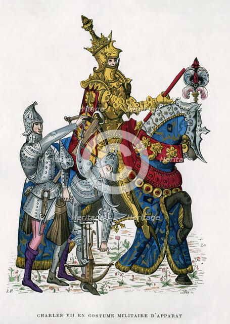Charles VII, King of France, on horseback in full armour, 15th century (1882-1884).Artist: Gautier