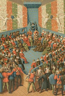 Charles VII presiding over the judgment of John II of Alençon at the Château de Vendome 1458 (1877). Creator: Unknown