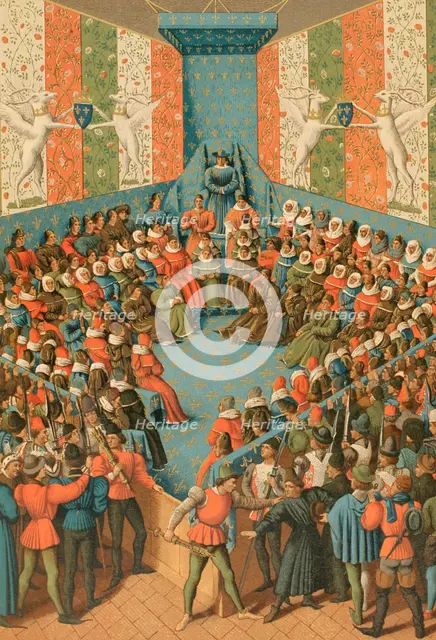 Charles VII presiding over the judgment of John II of Alençon at the Château de Vendome 1458 (1877). Creator: Unknown.
