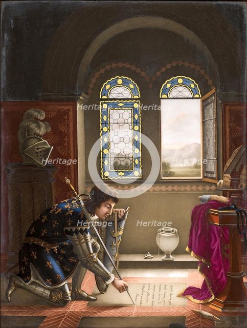Charles VII writing a farewell letter to Agnes Sorel (After Richard).