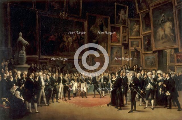 Charles X Distributing Awards to Artists Exhibiting at the Salon of 1824 at the Louvre. Artist: Heim, François-Joseph (1787-1865)
