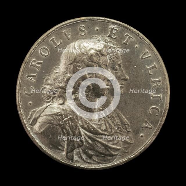 Charles XI, 1655-1697, King of Sweden 1660, and Ulrica Leonora of Denmark, d. 1693..., [obv], 1680. Creator: Arvid Karlsteen.