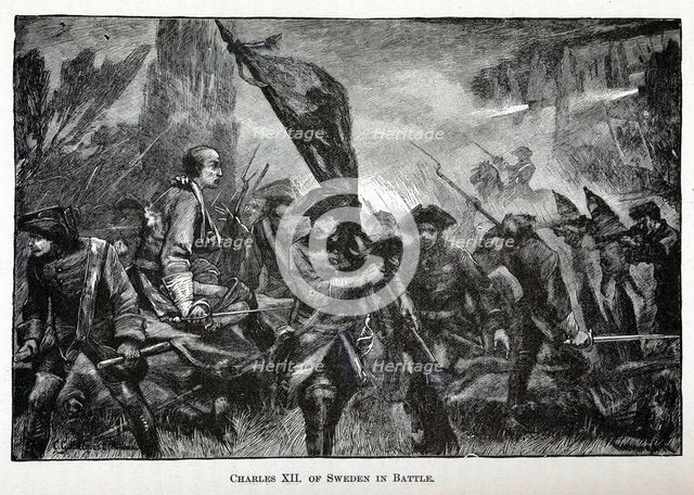 Charles XII of Sweden in Battle, 1882. Artist: Anonymous  