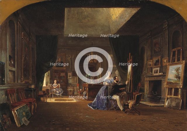 Charles XV's studio. In the studio, King Charles XV can be seen sitting at his easel..., 1862. Creator: Pierre Henri Tetar Van Elven.