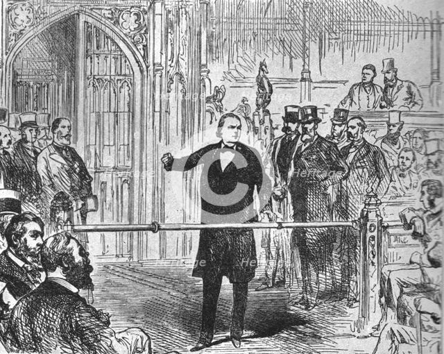 'Charles Bradlaugh...Claiming the Right to Make the Affirmation of Allegiance...', 1880, (1901).  Creator: Unknown.