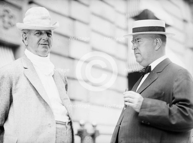 Charles Cominskey, Owner of Chicago White Sox, Left, with Ben Johnson, Pres. Of American..., 1912. Creator: Harris & Ewing.