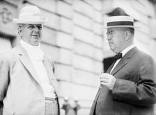 Charles Cominskey, Owner of Chicago White Sox, Left, with Ben Johnson, Pres. Of American..., 1912. Creator: Harris & Ewing
