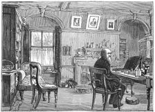 Charles Darwin, English naturalist, in his study, c1870 (1887). Creator: Anon