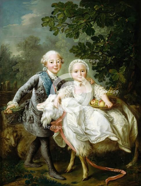 Charles de Bourbon, comte d'Artois with his sister Clotilde. Artist: Drouais, François-Hubert (1727-1775)