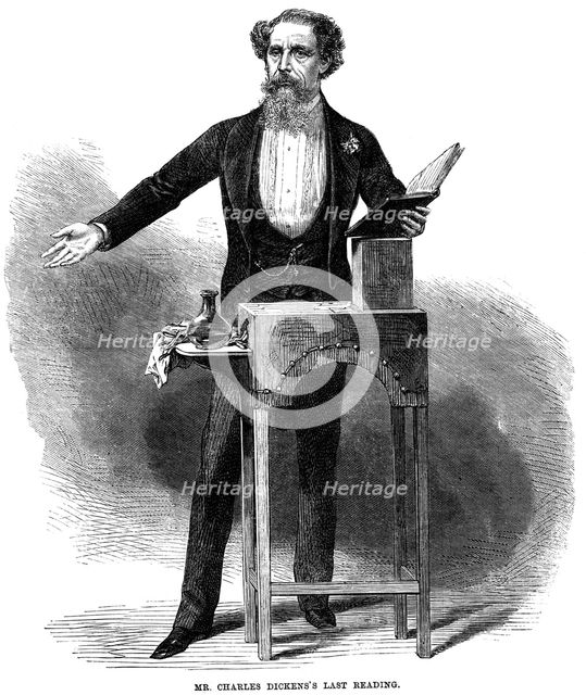 Charles Dickens (1812-70) giving his last public reading at St James's Hall, London, 5 March 1870. Artist: Unknown