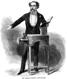 Charles Dickens (1812-70) giving his last public reading at St James's Hall, London, 5 March 1870