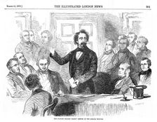 Charles Dickens addressing a meeting, London, 1856