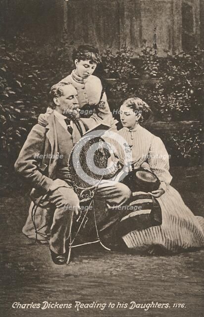 'Charles Dickens Reading to his Daughters', 1865. Creators: Mason & Co, Robert Hindry Mason.