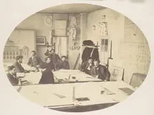 [Charles Garnier in the Drafting Room While Designing the New Paris Opera], ca. 1870. Creator: Louis-Emile Durandelle