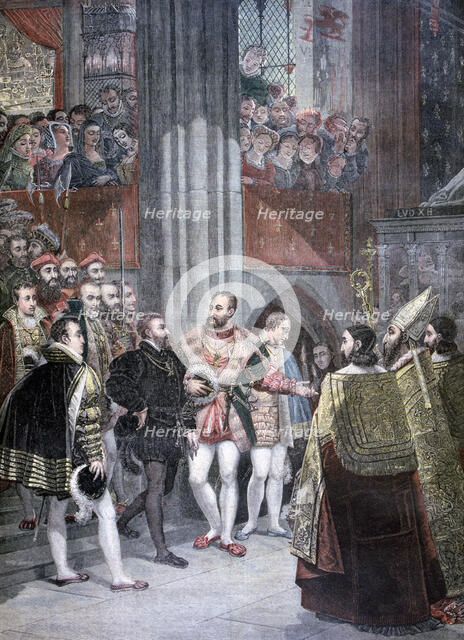 'Charles I and Charles Quint in the Basilica of Saint Denis', Paris, 1893. Artist: Unknown